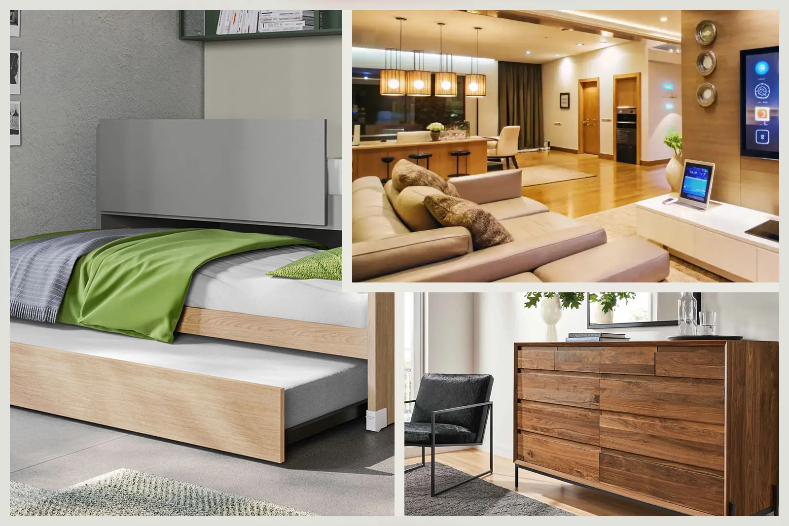 letti con storage integrato, smart lighting, arredamento ecosostenibile